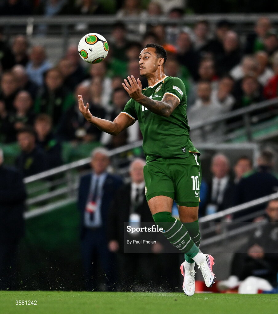 1 October 2026; Adam Idah of Republic of Ireland during the UEFA Nations League B match between the Republic of Ireland and Austria at the Aviva Stadium in Dublin. Photo by Paul Phelan/Sportsfile