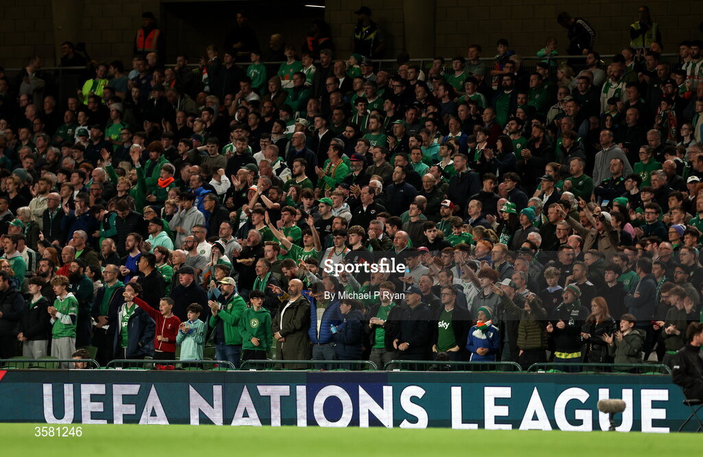 1 October 2026; Republic of Ireland supporters during the UEFA Nations League B match between the Republic of Ireland and Austria at the Aviva Stadium in Dublin. Photo by Michael P Ryan/Sportsfile