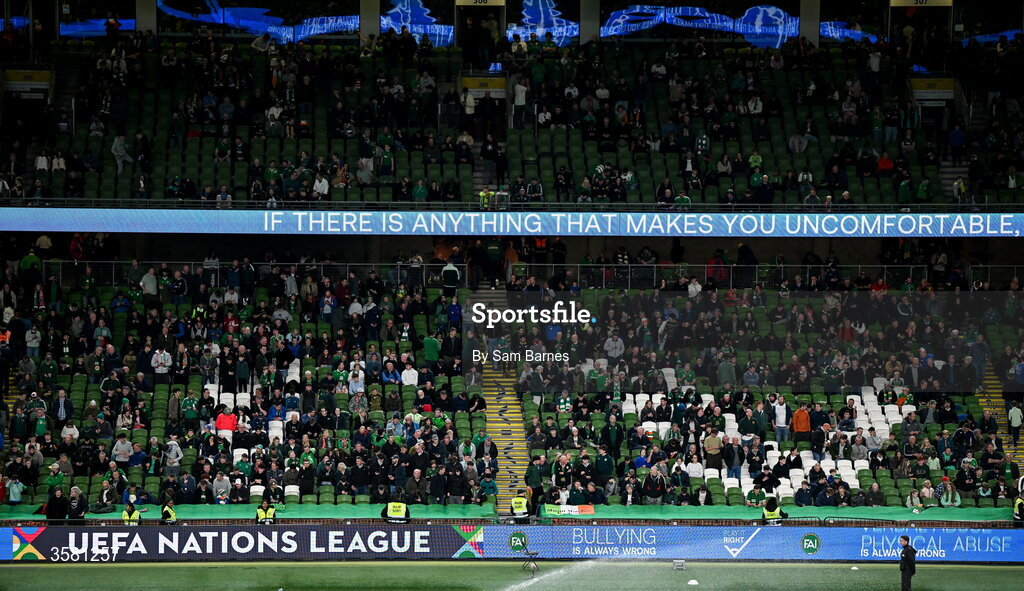 1 October 2026; A general view of an LED sign during the UEFA Nations League B match between the Republic of Ireland and Austria at the Aviva Stadium in Dublin. Photo by Sam Barnes/Sportsfile