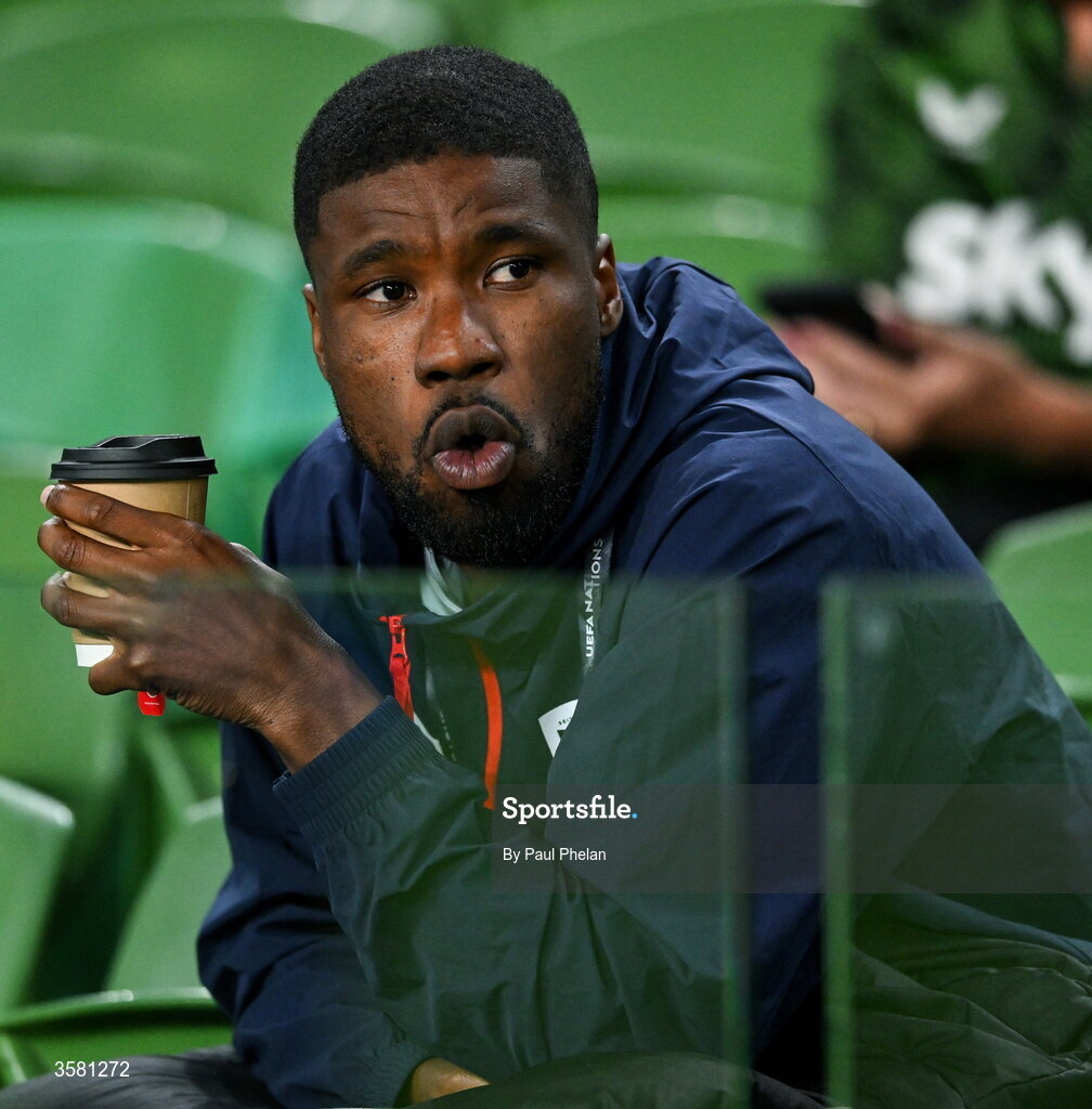 1 October 2026; Suspended Austria player Kevin Danso watches on during the UEFA Nations League B match between the Republic of Ireland and Austria at the Aviva Stadium in Dublin. Photo by Paul Phelan/Sportsfile