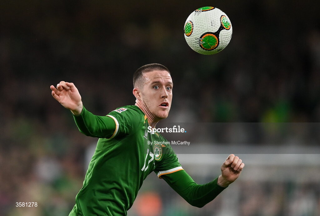 1 October 2026; Jack Moylan of Republic of Ireland during the UEFA Nations League B match between the Republic of Ireland and Austria at the Aviva Stadium in Dublin. Photo by Stephen McCarthy/Sportsfile