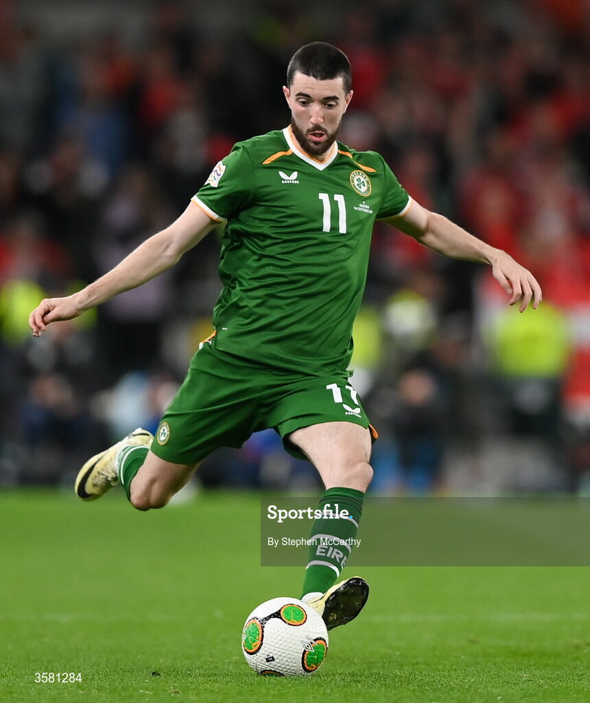1 October 2026; Finn Azaz of Republic of Ireland during the UEFA Nations League B match between the Republic of Ireland and Austria at the Aviva Stadium in Dublin. Photo by Stephen McCarthy/Sportsfile