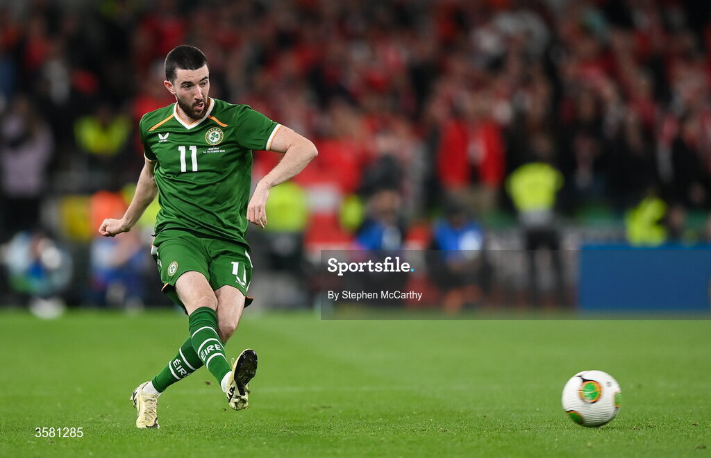 1 October 2026; Finn Azaz of Republic of Ireland during the UEFA Nations League B match between the Republic of Ireland and Austria at the Aviva Stadium in Dublin. Photo by Stephen McCarthy/Sportsfile