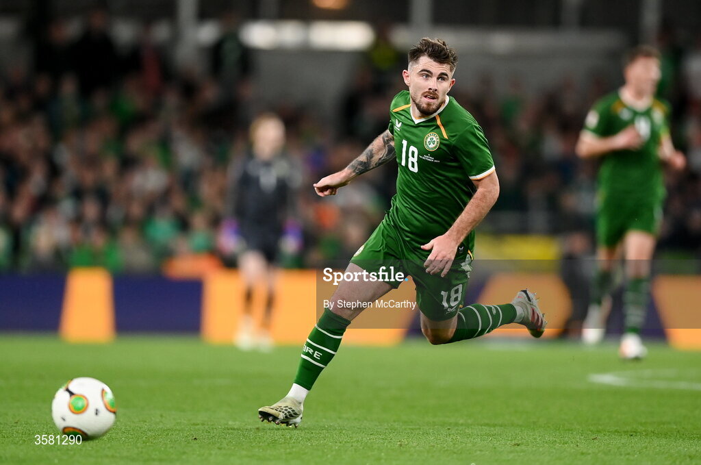 1 October 2026; Ryan Manning of Republic of Ireland during the UEFA Nations League B match between the Republic of Ireland and Austria at the Aviva Stadium in Dublin. Photo by Stephen McCarthy/Sportsfile