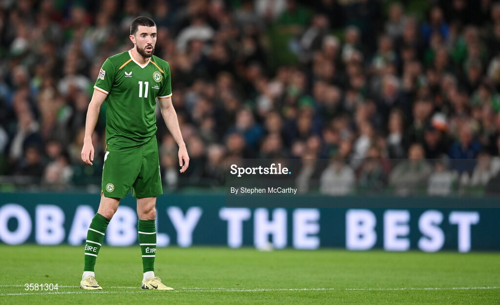 1 October 2026; Finn Azaz of Republic of Ireland during the UEFA Nations League B match between the Republic of Ireland and Austria at the Aviva Stadium in Dublin. Photo by Stephen McCarthy/Sportsfile