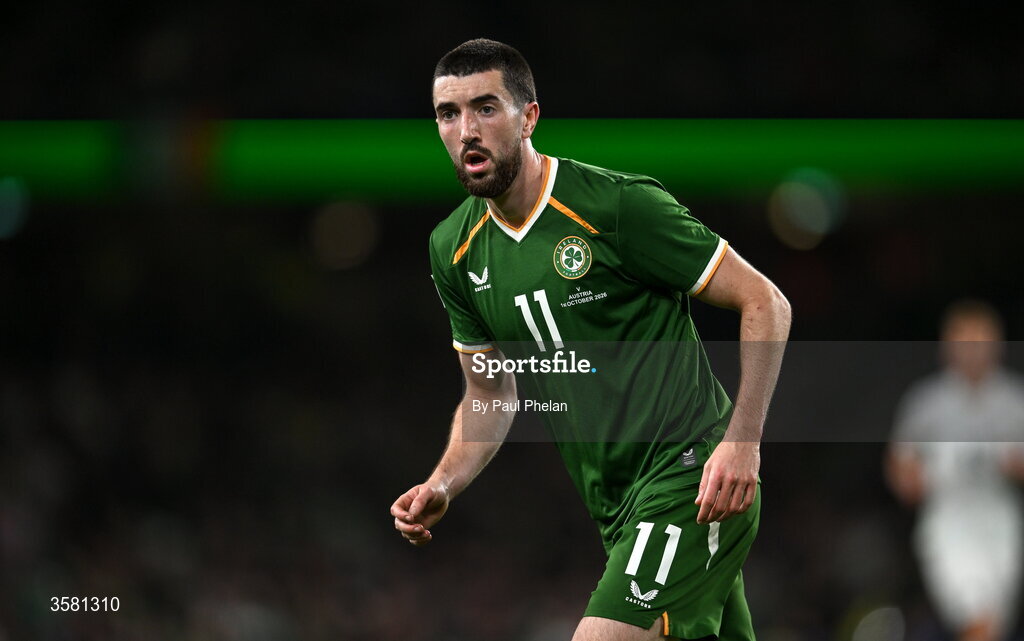 1 October 2026; Finn Azaz of Republic of Ireland during the UEFA Nations League B match between the Republic of Ireland and Austria at the Aviva Stadium in Dublin. Photo by Paul Phelan/Sportsfile