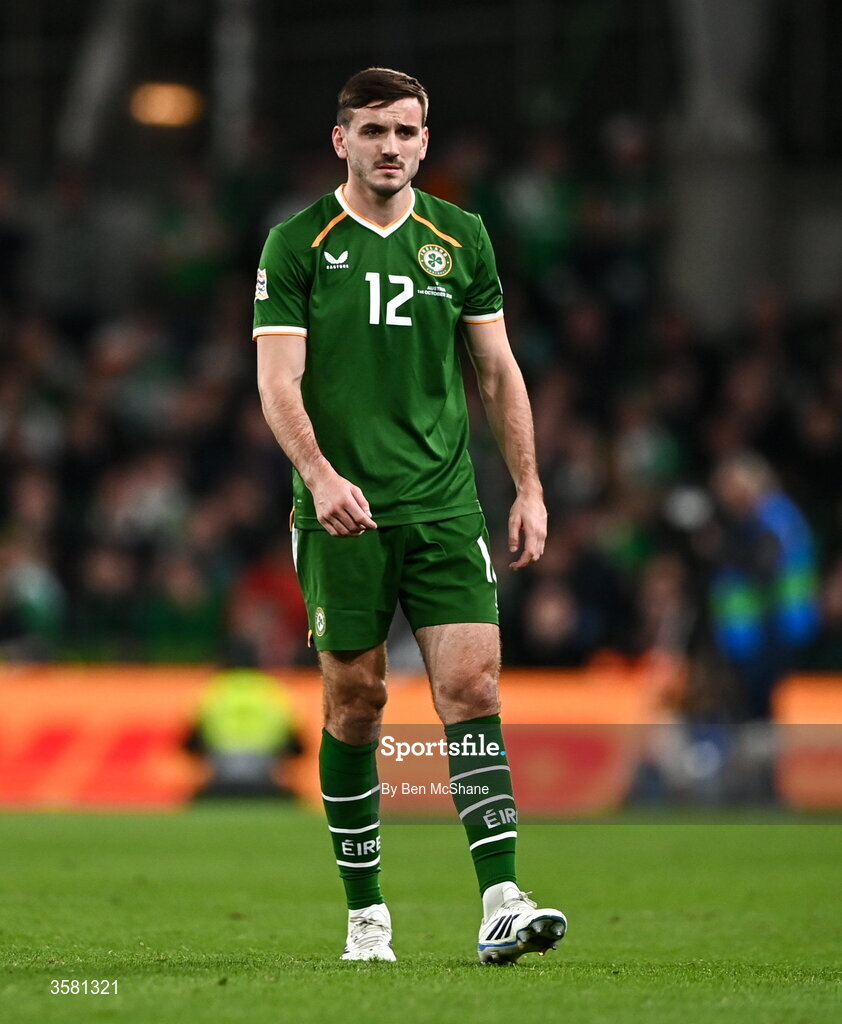 1 October 2026; Liam Kitching of Republic of Ireland during the UEFA Nations League B match between the Republic of Ireland and Austria at the Aviva Stadium in Dublin. Photo by Ben McShane/Sportsfile