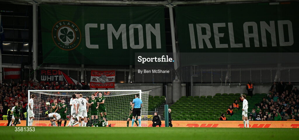 1 October 2026; Michael Gregoritsch of Austria, 11, scores his side's second goal during the UEFA Nations League B match between the Republic of Ireland and Austria at the Aviva Stadium in Dublin. Photo by Ben McShane/Sportsfile