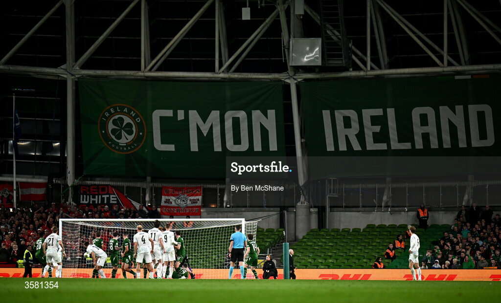 1 October 2026; Michael Gregoritsch of Austria, 11, scores his side's second goal during the UEFA Nations League B match between the Republic of Ireland and Austria at the Aviva Stadium in Dublin. Photo by Ben McShane/Sportsfile