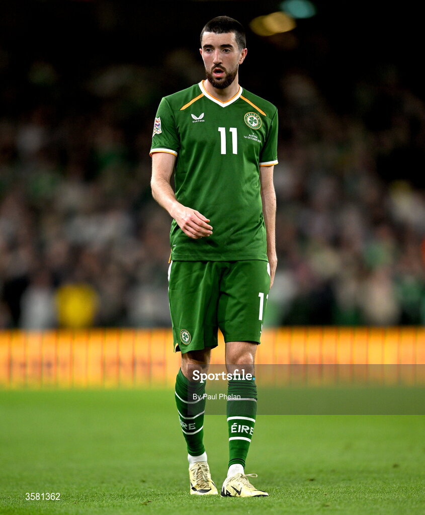 1 October 2026; Finn Azaz of Republic of Ireland during the UEFA Nations League B match between the Republic of Ireland and Austria at the Aviva Stadium in Dublin. Photo by Paul Phelan/Sportsfile