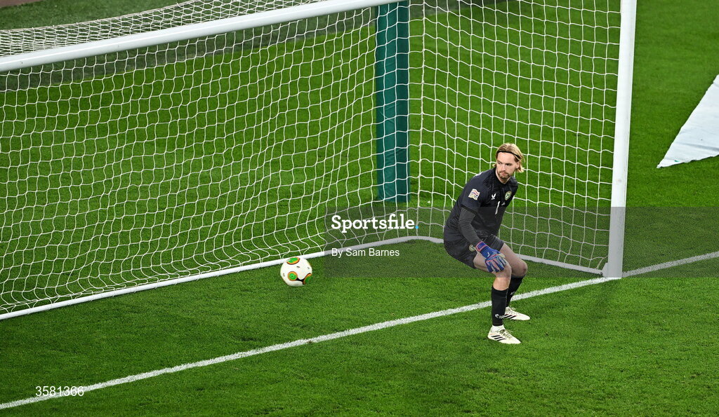1 October 2026; Republic of Ireland goalkeeper Caoimhín Kelleher fails to stop the shot of Michael Gregoritsch of Austria, not pictured, during the UEFA Nations League B match between the Republic of Ireland and Austria at the Aviva Stadium in Dublin. Photo by Sam Barnes/Sportsfile