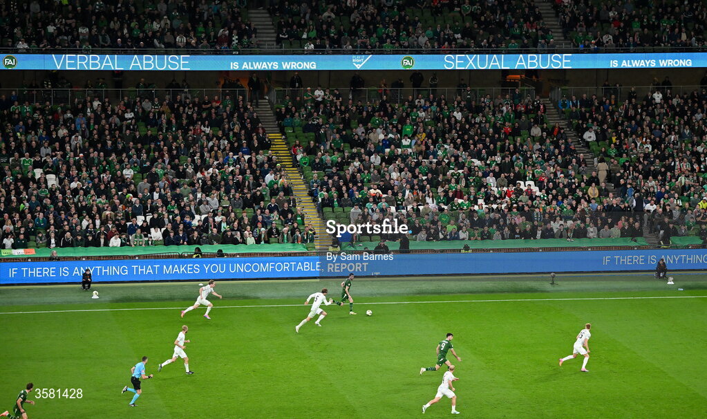 1 October 2026; A general view of an LED sign during the UEFA Nations League B match between the Republic of Ireland and Austria at the Aviva Stadium in Dublin. Photo by Sam Barnes/Sportsfile