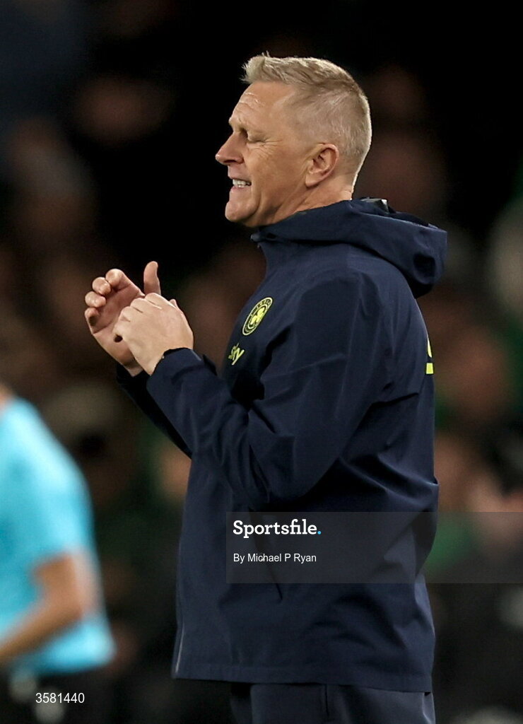 1 October 2026; Republic of Ireland head coach Heimir Hallgrimsson reacts during the UEFA Nations League B match between the Republic of Ireland and Austria at the Aviva Stadium in Dublin. Photo by Michael P Ryan/Sportsfile
