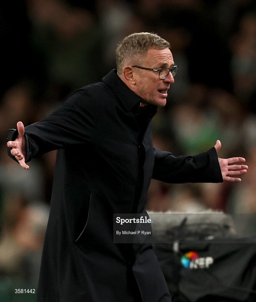 1 October 2026; Austria head coach Ralf Rangnick during the UEFA Nations League B match between the Republic of Ireland and Austria at the Aviva Stadium in Dublin. Photo by Michael P Ryan/Sportsfile