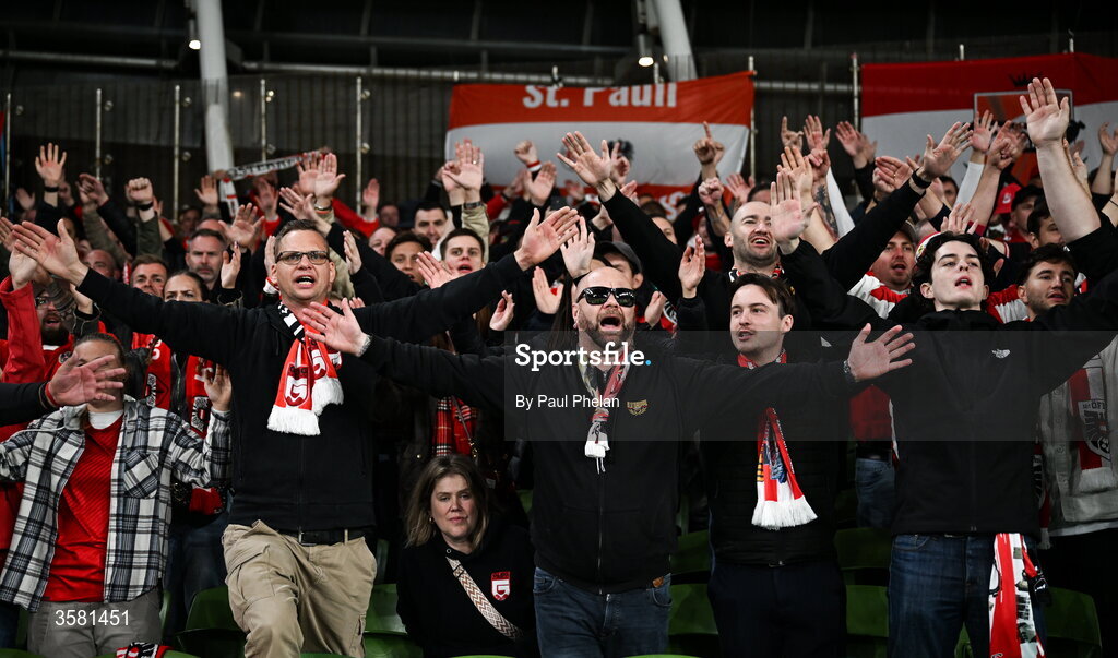 1 October 2026; Austria supporters after the UEFA Nations League B match between the Republic of Ireland and Austria at the Aviva Stadium in Dublin. Photo by Paul Phelan/Sportsfile