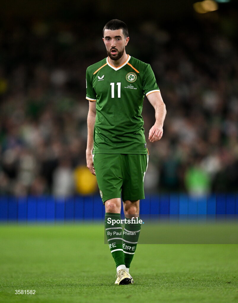 1 October 2026; Finn Azaz of Republic of Ireland during the UEFA Nations League B match between the Republic of Ireland and Austria at the Aviva Stadium in Dublin. Photo by Paul Phelan/Sportsfile