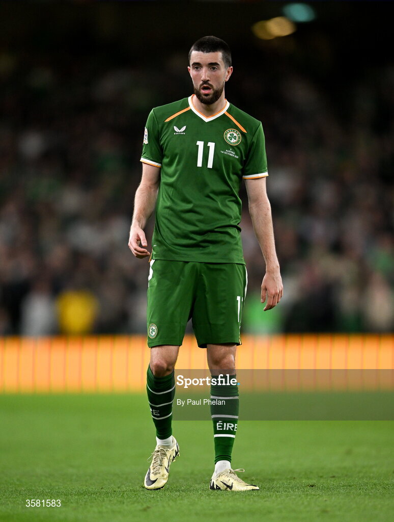 1 October 2026; Finn Azaz of Republic of Ireland during the UEFA Nations League B match between the Republic of Ireland and Austria at the Aviva Stadium in Dublin. Photo by Paul Phelan/Sportsfile