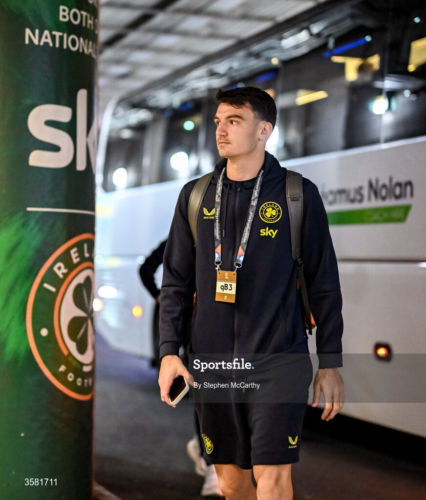 1 October 2026; Republic of Ireland goalkeeper Max O'Leary arrives for the UEFA Nations League B match between the Republic of Ireland and Austria at the Aviva Stadium in Dublin. Photo by Stephen McCarthy/Sportsfile