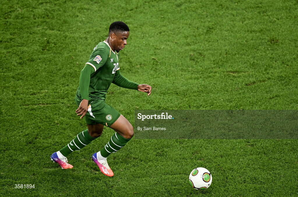 1 October 2026; Chiedozie Ogbene of Republic of Ireland during the UEFA Nations League B match between the Republic of Ireland and Austria at the Aviva Stadium in Dublin. Photo by Sam Barnes/Sportsfile