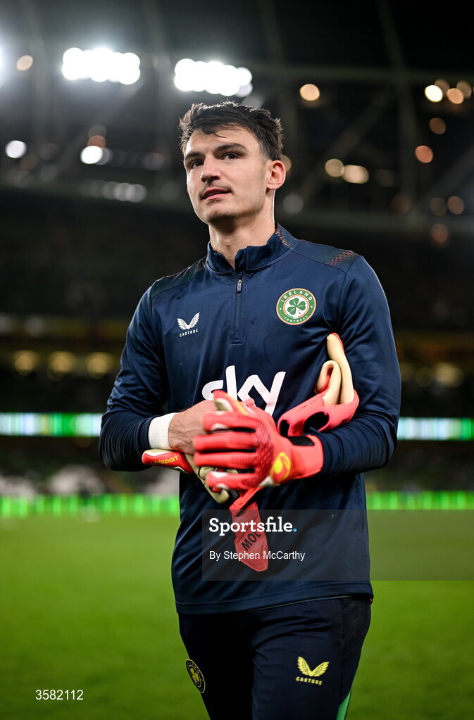 1 October 2026; Republic of Ireland goalkeeper Max O'Leary before the UEFA Nations League B match between the Republic of Ireland and Austria at the Aviva Stadium in Dublin. Photo by Stephen McCarthy/Sportsfile
