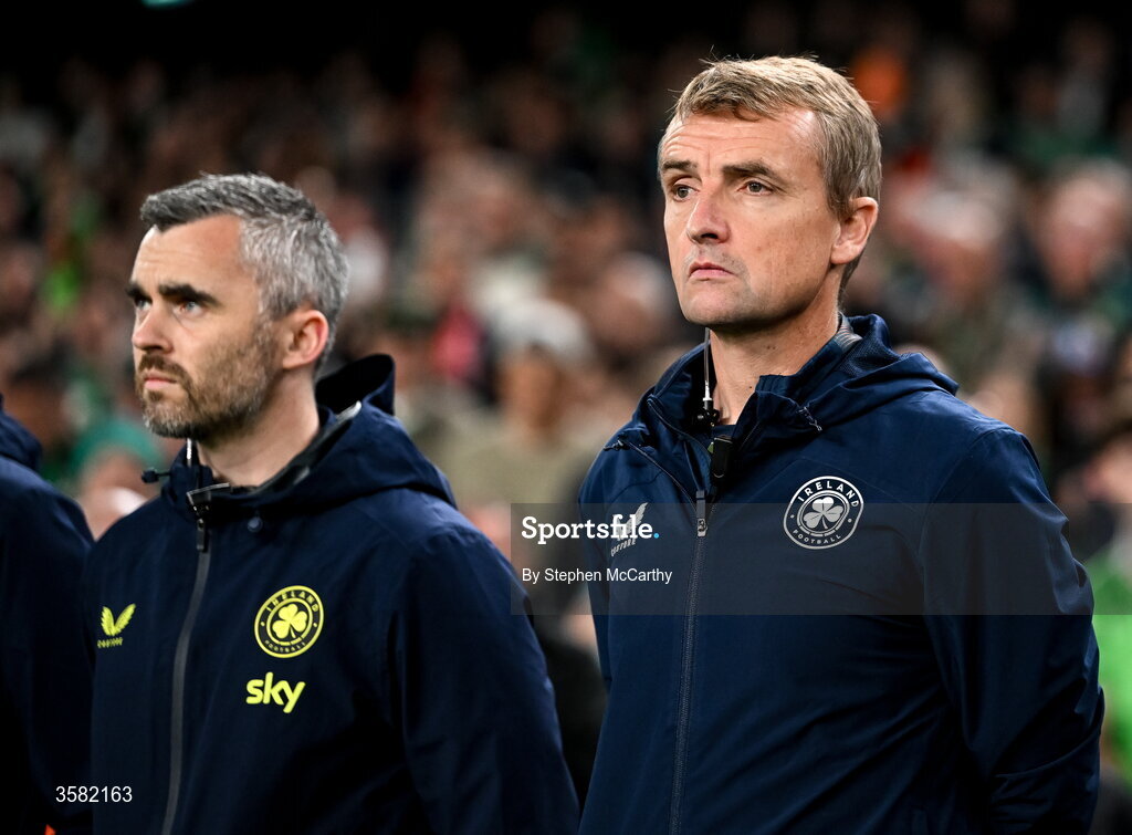 1 October 2026; Republic of Ireland lead physiotherapist Danny Miller and physiotherapist Cian McCaffrey before the UEFA Nations League B match between the Republic of Ireland and Austria at the Aviva Stadium in Dublin. Photo by Stephen McCarthy/Sportsfile
