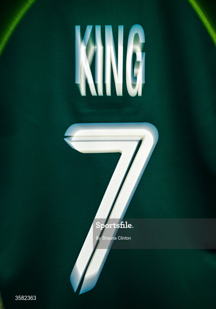 3 October 2026; The jersey of Ireland captain Erin King is seen hanging in the dressing room ahead of the International Women's Rugby fixture between Ireland and Japan at Virgin Media Park in Cork. Photo by Shauna Clinton/Sportsfile