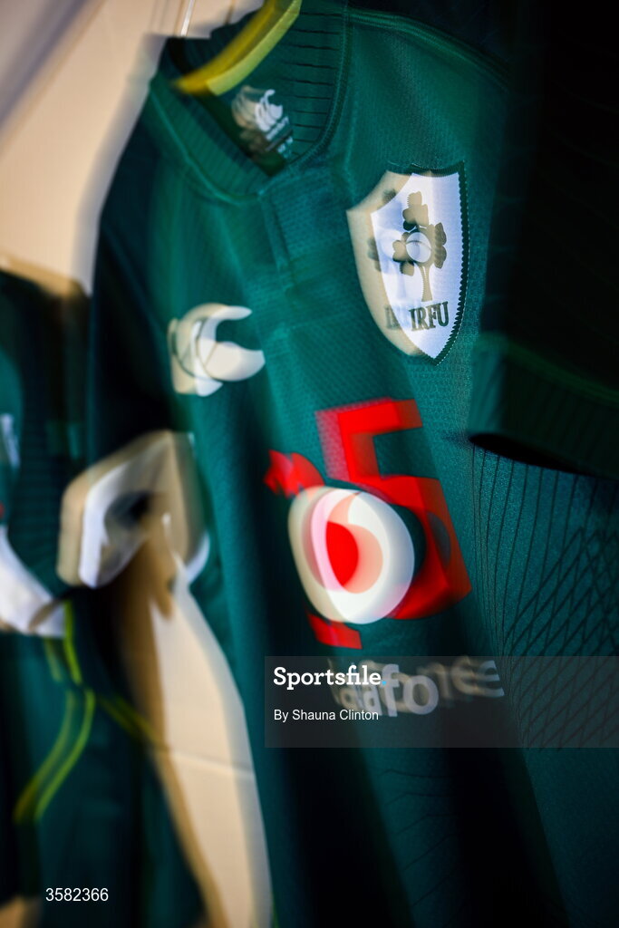 3 October 2026; The jersey of Ireland captain Erin King is seen hanging in the dressing room ahead of the International Women's Rugby fixture between Ireland and Japan at Virgin Media Park in Cork. Photo by Shauna Clinton/Sportsfile