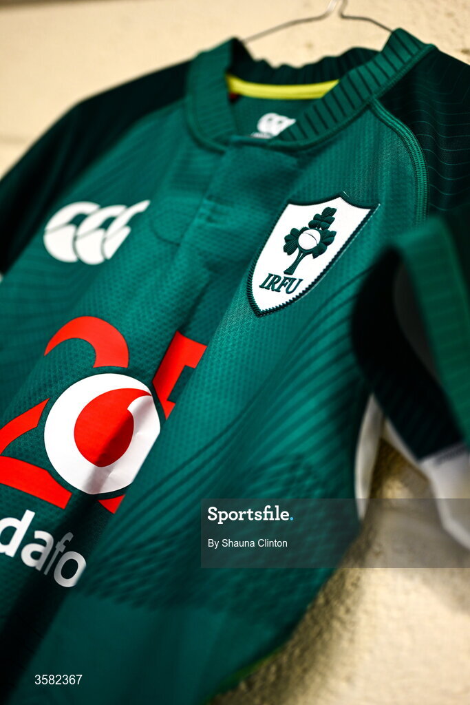 3 October 2026; The jersey of Ireland captain Erin King is seen hanging in the dressing room ahead of the International Women's Rugby fixture between Ireland and Japan at Virgin Media Park in Cork. Photo by Shauna Clinton/Sportsfile