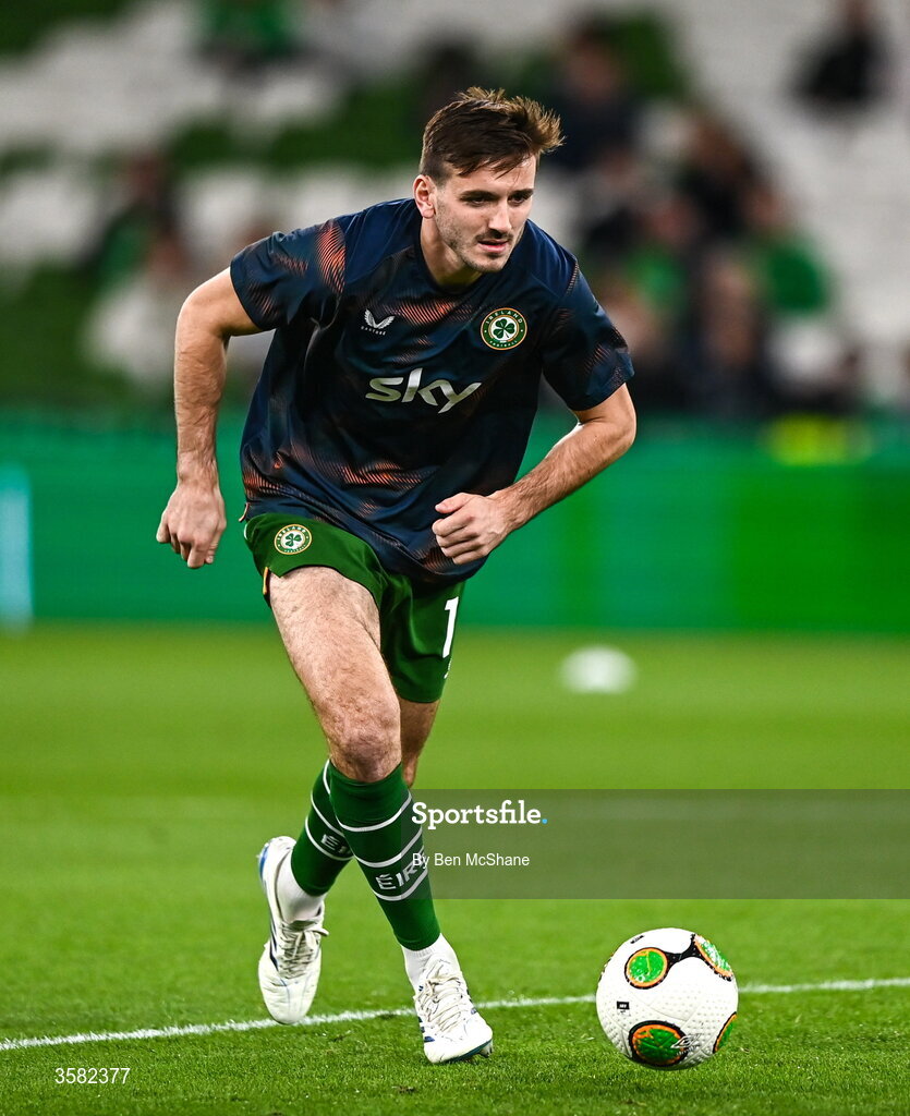 1 October 2026; Liam Kitching of Republic of Ireland before the UEFA Nations League B match between the Republic of Ireland and Austria at the Aviva Stadium in Dublin. Photo by Ben McShane/Sportsfile