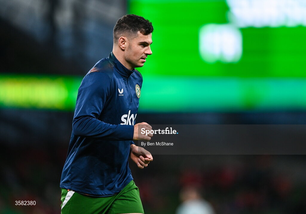1 October 2026; John Egan of Republic of Ireland before the UEFA Nations League B match between the Republic of Ireland and Austria at the Aviva Stadium in Dublin. Photo by Ben McShane/Sportsfile