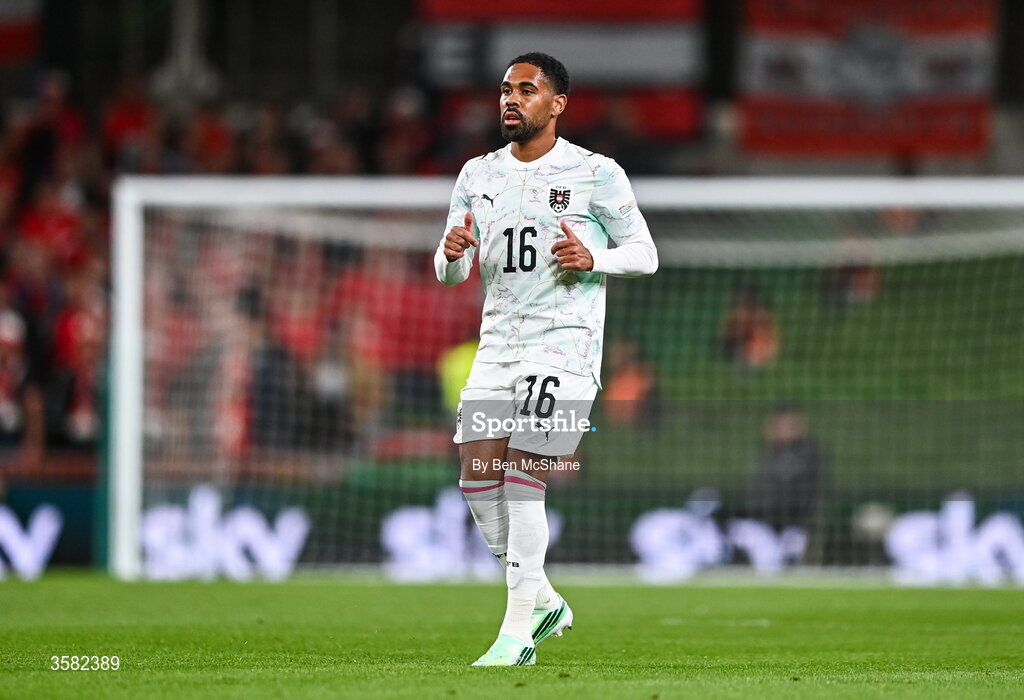 1 October 2026; Phillipp Mwene of Austria during the UEFA Nations League B match between the Republic of Ireland and Austria at the Aviva Stadium in Dublin. Photo by Ben McShane/Sportsfile
