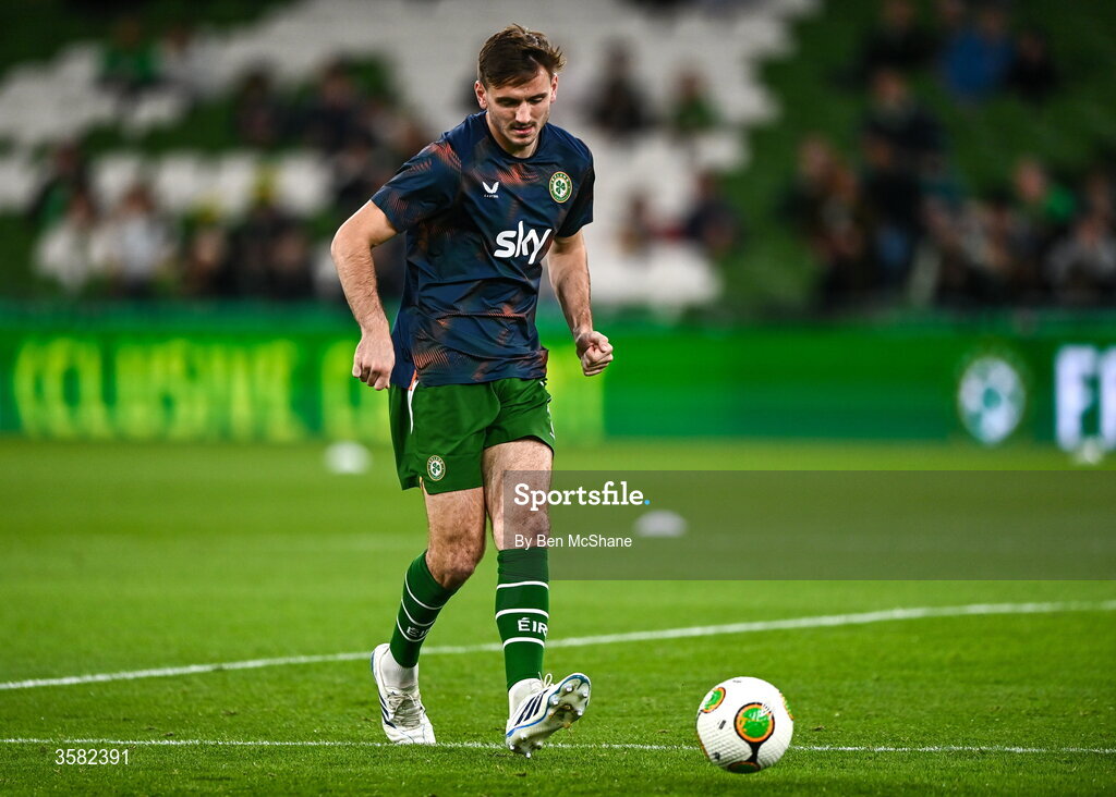 1 October 2026; Liam Kitching of Republic of Ireland before the UEFA Nations League B match between the Republic of Ireland and Austria at the Aviva Stadium in Dublin. Photo by Ben McShane/Sportsfile