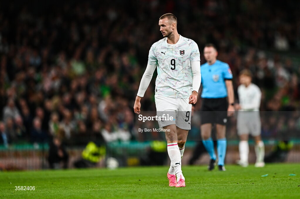 1 October 2026; Sasa Kalajdzic of Austria during the UEFA Nations League B match between the Republic of Ireland and Austria at the Aviva Stadium in Dublin. Photo by Ben McShane/Sportsfile