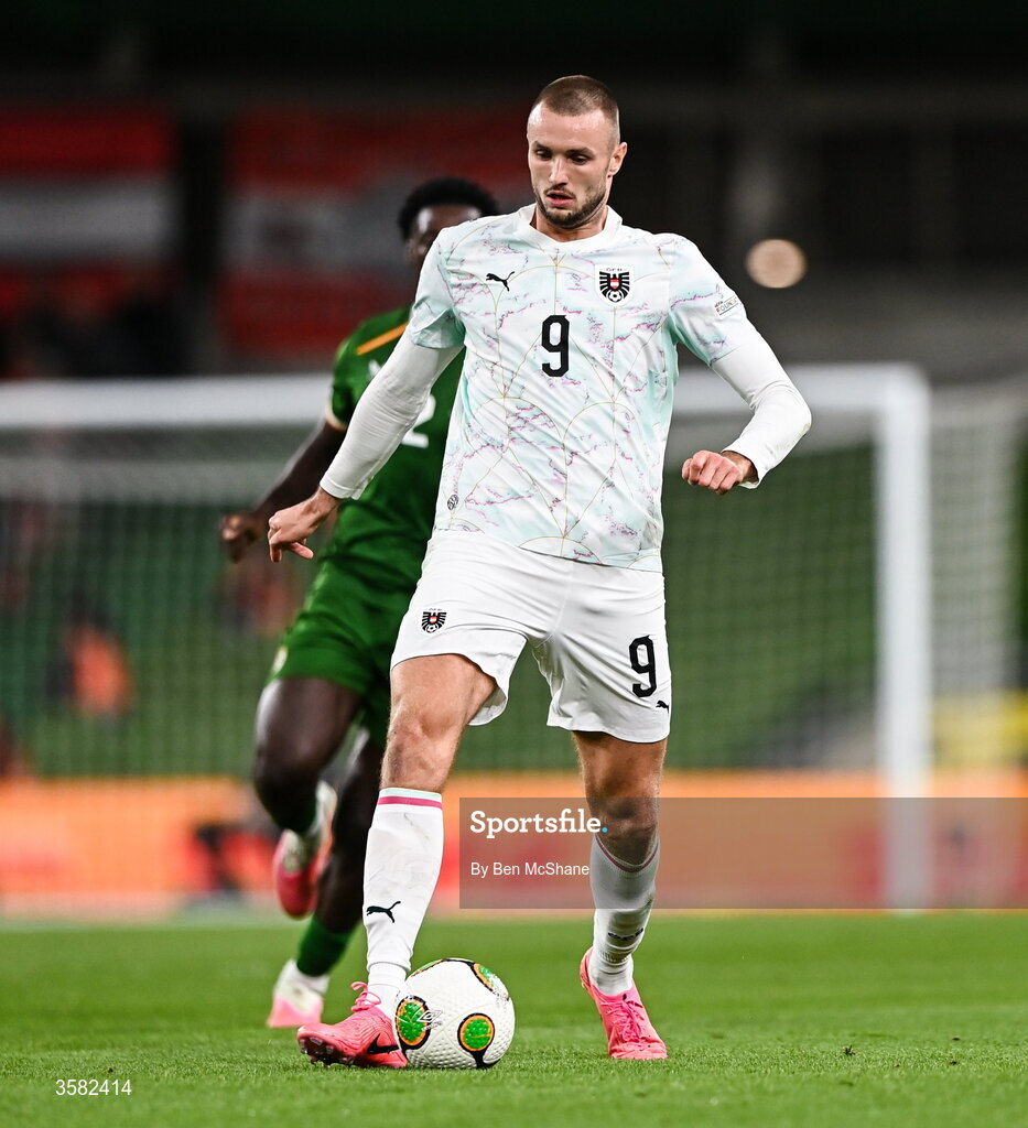 1 October 2026; Sasa Kalajdzic of Austria during the UEFA Nations League B match between the Republic of Ireland and Austria at the Aviva Stadium in Dublin. Photo by Ben McShane/Sportsfile