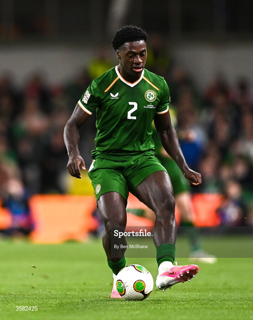 1 October 2026; James Abankwah of Republic of Ireland during the UEFA Nations League B match between the Republic of Ireland and Austria at the Aviva Stadium in Dublin. Photo by Ben McShane/Sportsfile