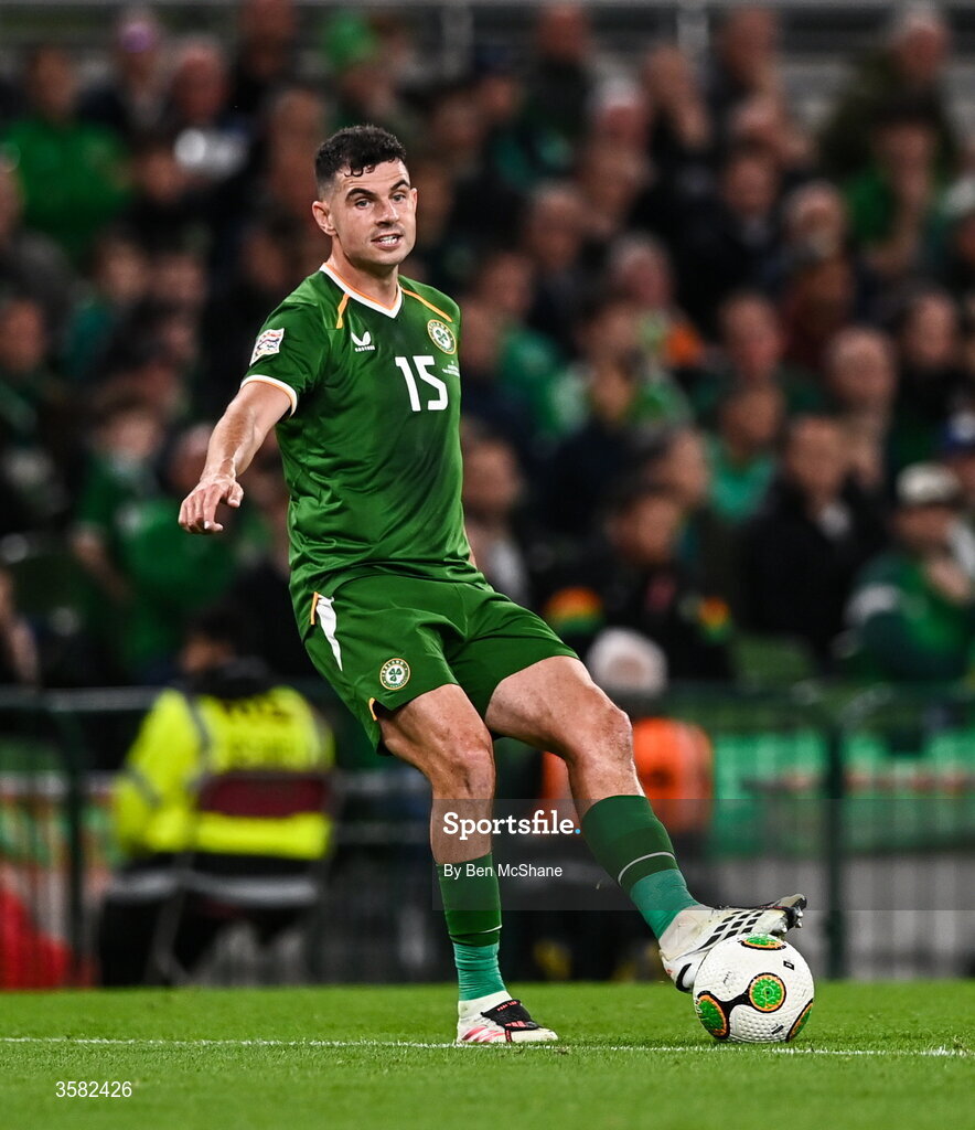 1 October 2026; John Egan of Republic of Ireland during the UEFA Nations League B match between the Republic of Ireland and Austria at the Aviva Stadium in Dublin. Photo by Ben McShane/Sportsfile
