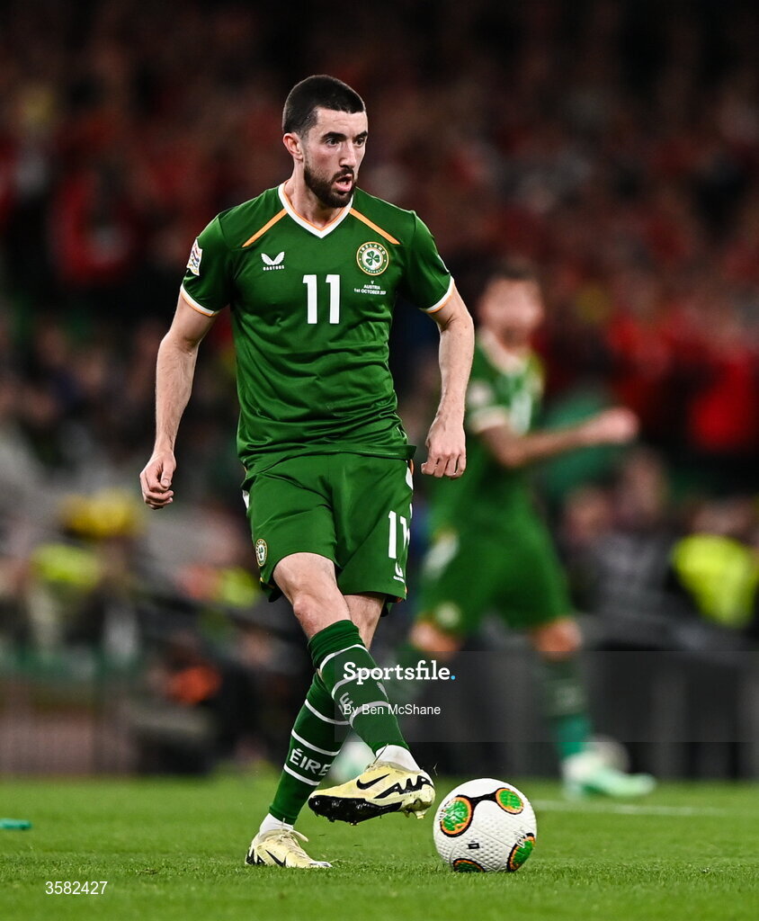 1 October 2026; Finn Azaz of Republic of Ireland during the UEFA Nations League B match between the Republic of Ireland and Austria at the Aviva Stadium in Dublin. Photo by Ben McShane/Sportsfile