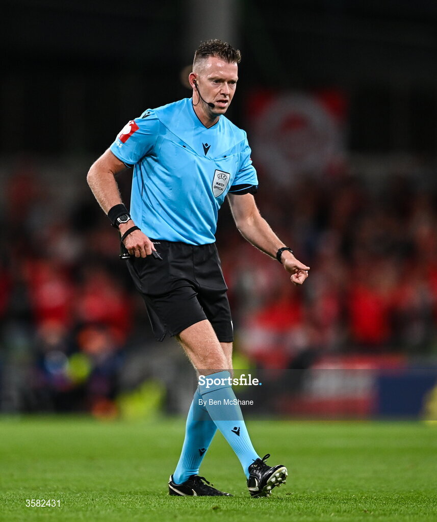1 October 2026; Referee Allard Lindhout during the UEFA Nations League B match between the Republic of Ireland and Austria at the Aviva Stadium in Dublin. Photo by Ben McShane/Sportsfile