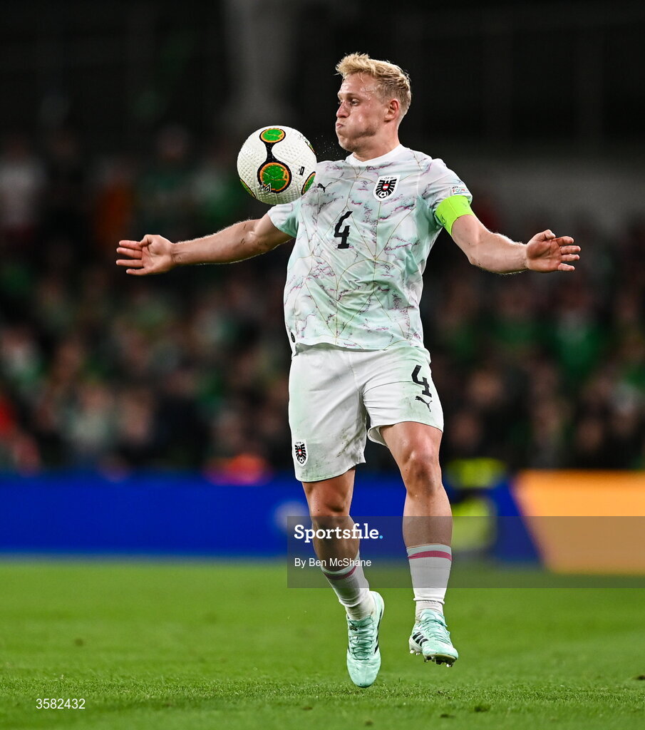 1 October 2026; Xaver Schlager of Austria during the UEFA Nations League B match between the Republic of Ireland and Austria at the Aviva Stadium in Dublin. Photo by Ben McShane/Sportsfile