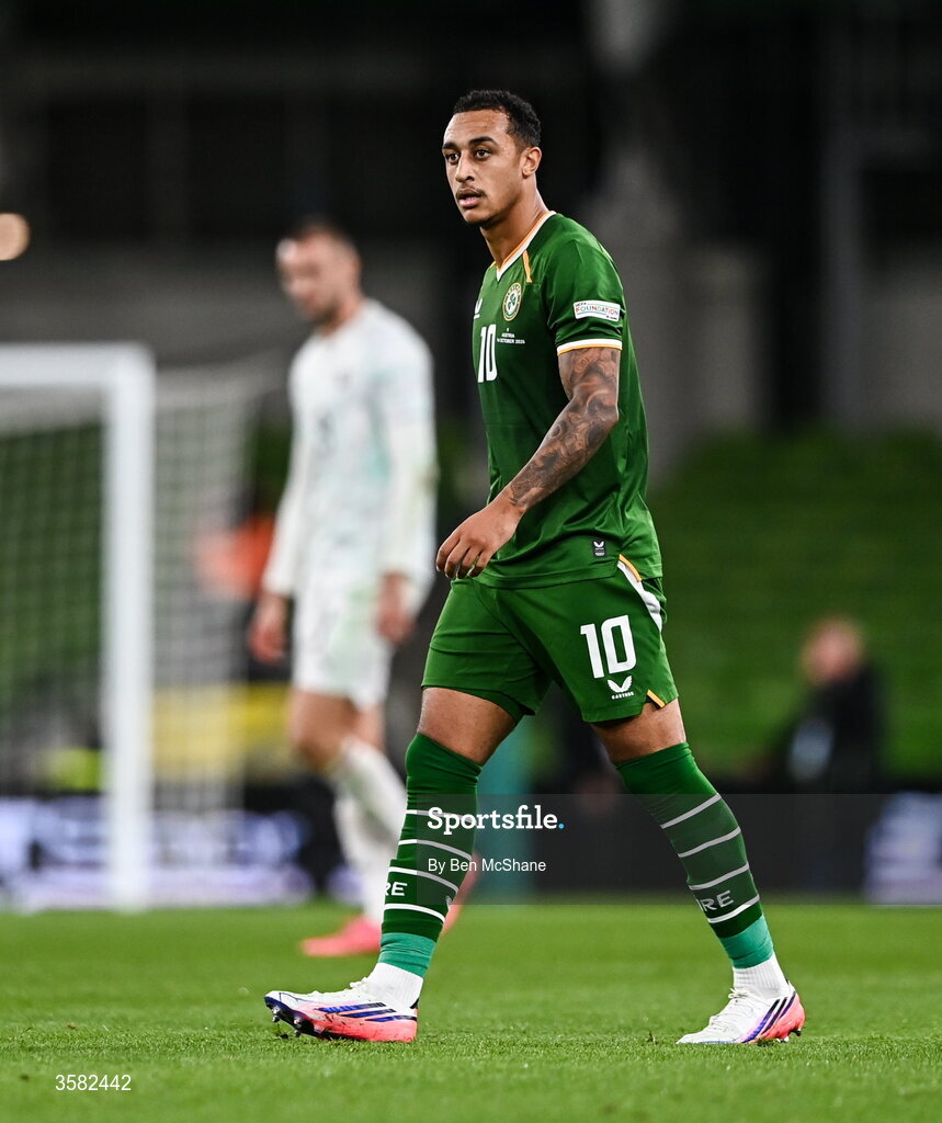 1 October 2026; Adam Idah of Republic of Ireland during the UEFA Nations League B match between the Republic of Ireland and Austria at the Aviva Stadium in Dublin. Photo by Ben McShane/Sportsfile