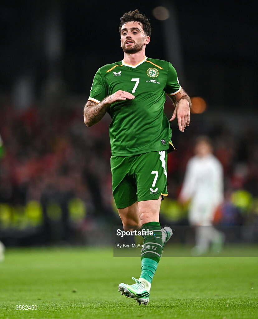 1 October 2026; Troy Parrott of Republic of Ireland during the UEFA Nations League B match between the Republic of Ireland and Austria at the Aviva Stadium in Dublin. Photo by Ben McShane/Sportsfile