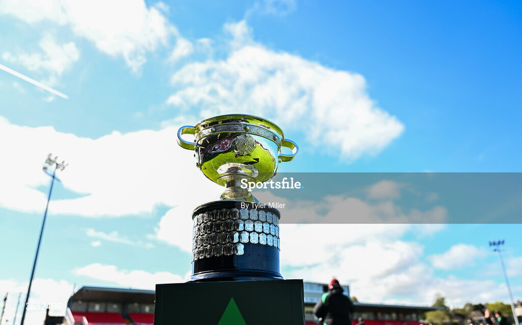 3 October 2026; A general view of the trophy before the FAI Junior Cup final between Coachford and Evergreen at Munster FA Turner's Cross Park in Cork. Photo by Tyler Miller/Sportsfile