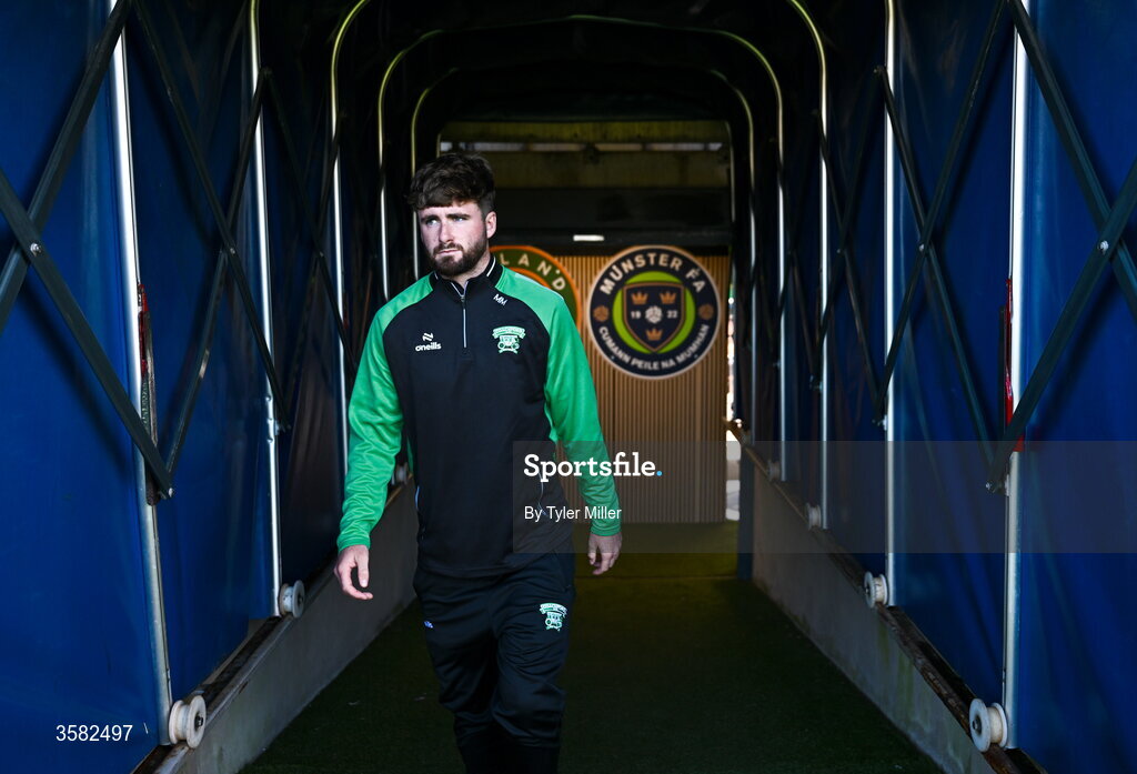 3 October 2026; Mikey Drennan of Evergreen FC before the FAI Junior Cup final between Coachford and Evergreen at Munster FA Turner's Cross Park in Cork. Photo by Tyler Miller/Sportsfile