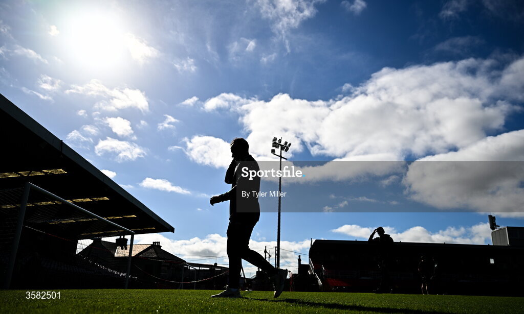 3 October 2026; Evergreen players inspect the pitch before the FAI Junior Cup final between Coachford and Evergreen at Munster FA Turner's Cross Park in Cork. Photo by Tyler Miller/Sportsfile