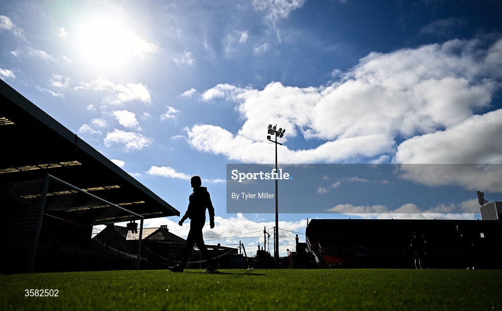 3 October 2026; Evergreen players inspect the pitch before the FAI Junior Cup final between Coachford and Evergreen at Munster FA Turner's Cross Park in Cork. Photo by Tyler Miller/Sportsfile