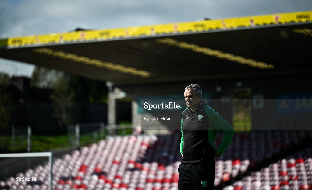 3 October 2026; Coachford manager Donal Moynihan before the FAI Junior Cup final between Coachford and Evergreen at Munster FA Turner's Cross Park in Cork. Photo by Tyler Miller/Sportsfile