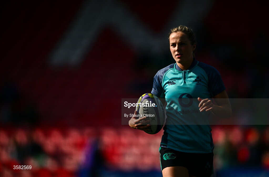 3 October 2026; Aoibheann Reilly of Ireland warms-up before the International Women's Rugby fixture between Ireland and Japan at Virgin Media Park in Cork. Photo by Shauna Clinton/Sportsfile