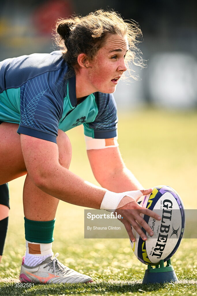 3 October 2026; Enya Breen of Ireland warms-up before the International Women's Rugby fixture between Ireland and Japan at Virgin Media Park in Cork. Photo by Shauna Clinton/Sportsfile