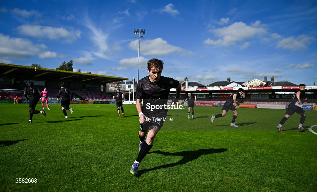 3 October 2026; Ben Hickey of Evergreen breaks from the team huddle before the FAI Junior Cup final between Coachford and Evergreen at Munster FA Turner's Cross Park in Cork. Photo by Tyler Miller/Sportsfile