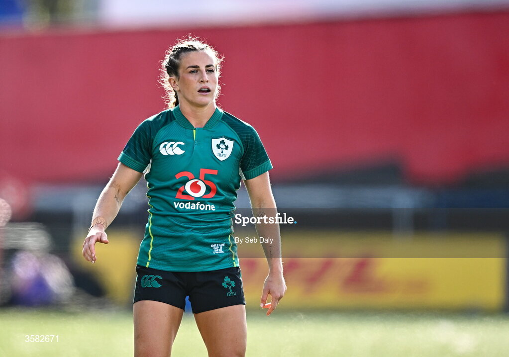3 October 2026; Emily Lane of Ireland during the International Women's Rugby fixture between Ireland and Japan at Virgin Media Park in Cork. Photo by Seb Daly/Sportsfile